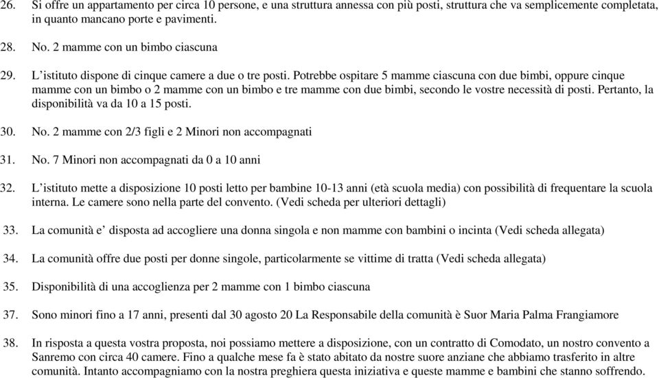 Potrebbe ospitare 5 mamme ciascuna con due bimbi, oppure cinque mamme con un bimbo o 2 mamme con un bimbo e tre mamme con due bimbi, secondo le vostre necessità di posti.