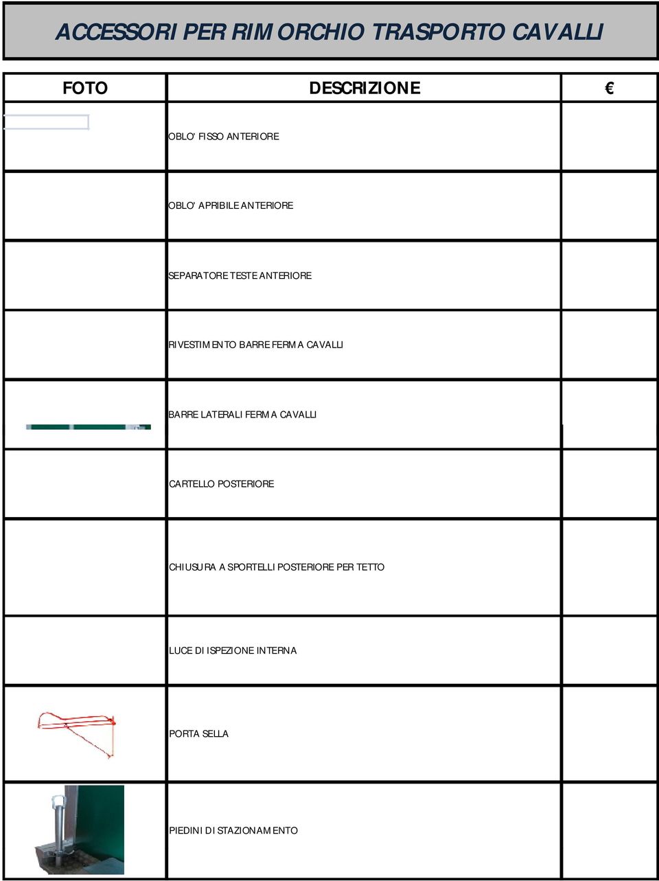 BARRE FERMA CAVALLI BARRE LATERALI FERMA CAVALLI CARTELLO POSTERIORE CHIUSURA A