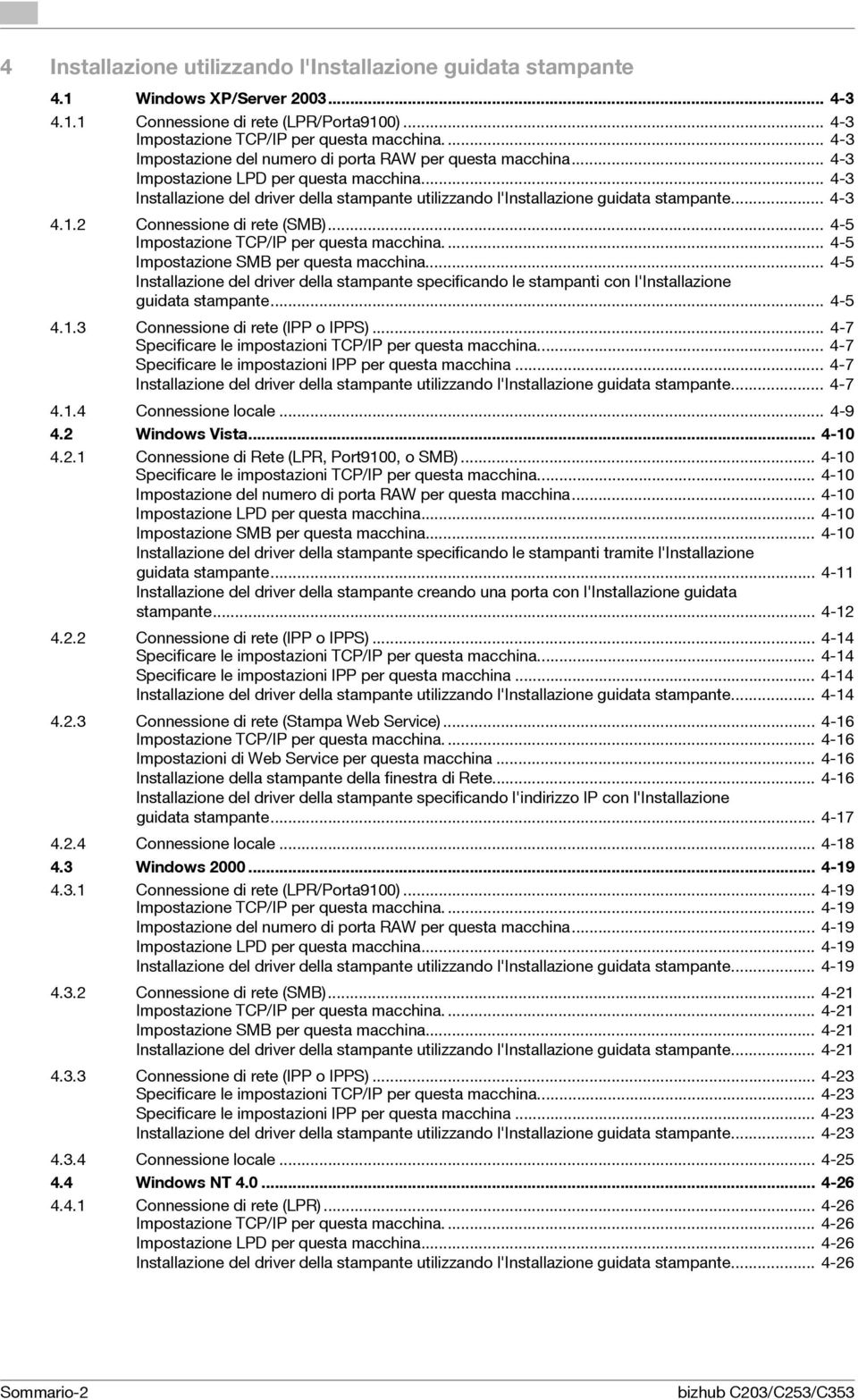 .. 4-3 Installazione del driver della stampante utilizzando l'installazione guidata stampante... 4-3 4.1.2 Connessione di rete (SMB)... 4-5 Impostazione TCP/IP per questa macchina.