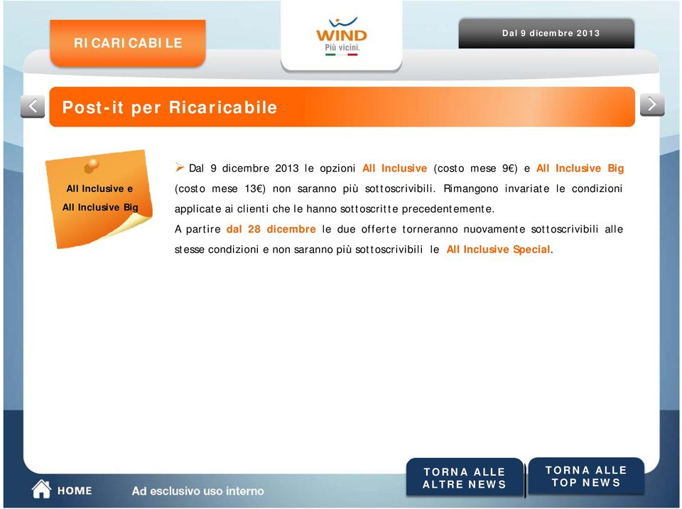 Rimangono invariate le condizioni applicate ai clienti che le hanno sottoscritte precedentemente.