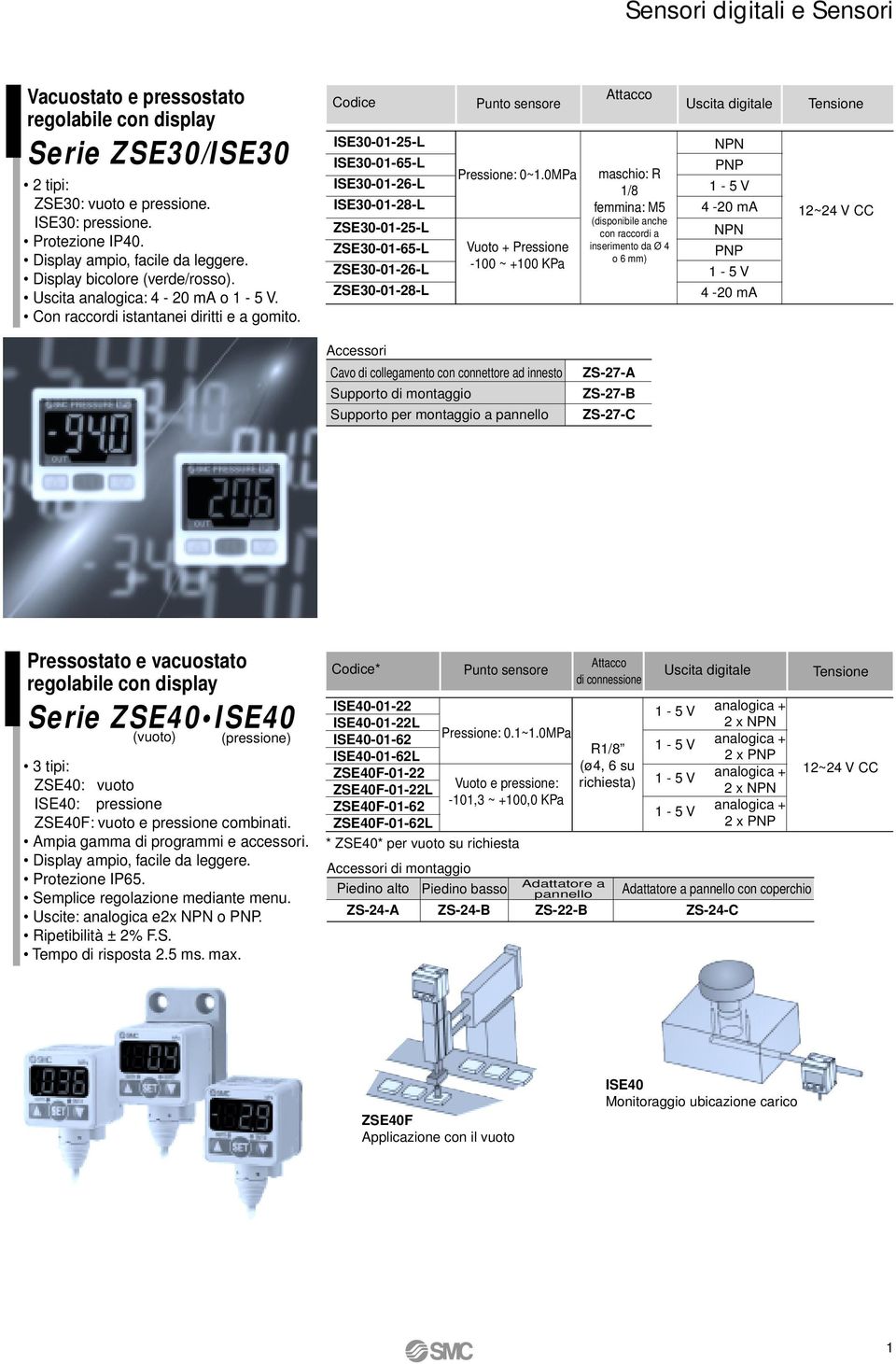 Codice ISE30-01-25-L ISE30-01-65-L ISE30-01-26-L ISE30-01-28-L ZSE30-01-25-L ZSE30-01-65-L ZSE30-01-26-L ZSE30-01-28-L Punto sensore Pressione: 0~1.