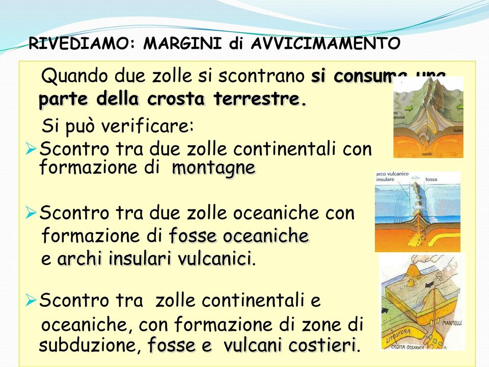 Si può verificare: Scontro tra due zolle continentali con formazione di montagne Scontro tra due