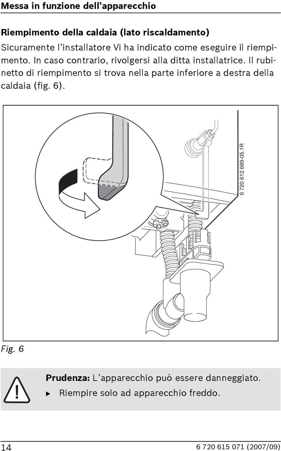 Il rubinetto di riempimento si trova nella parte inferiore a destra della caldaia (fig. ).