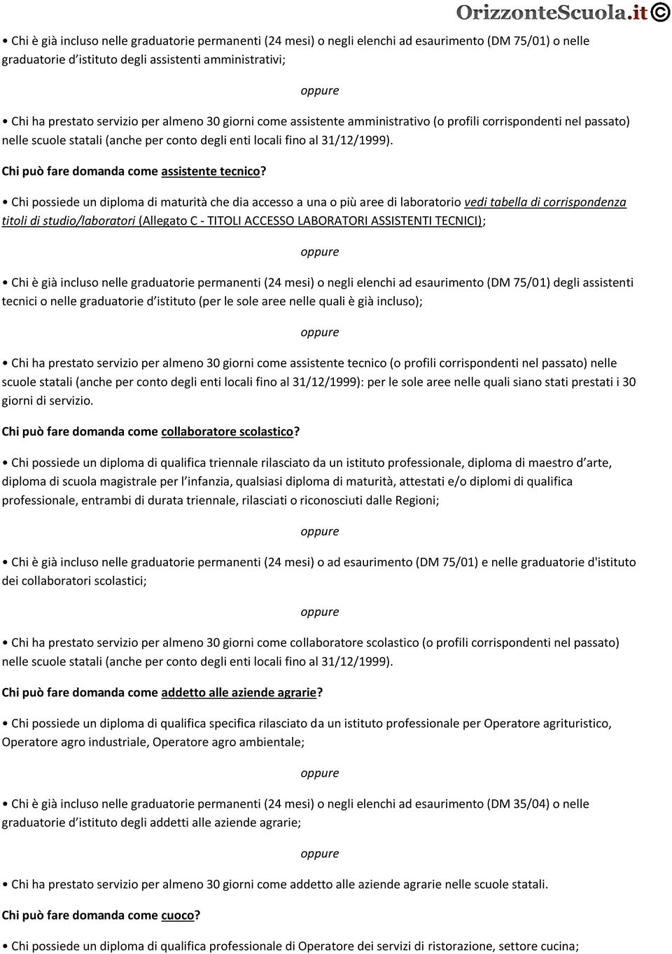 Chi può fare domanda come assistente tecnico?