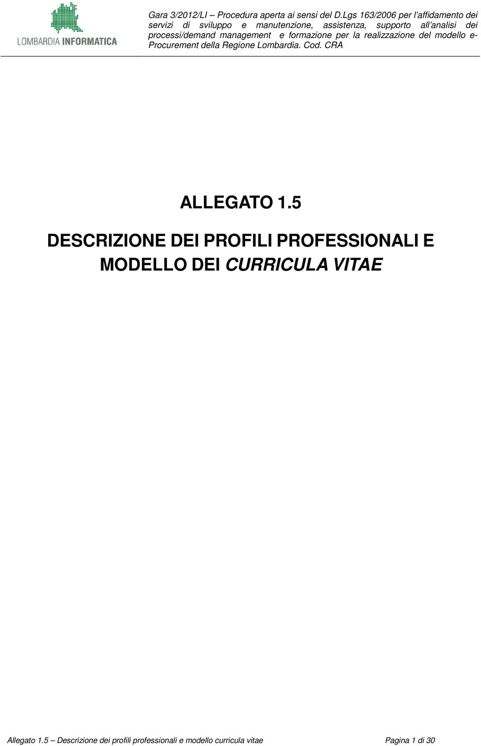 MODELLO DEI CURRICULA VITAE Allegato 1.