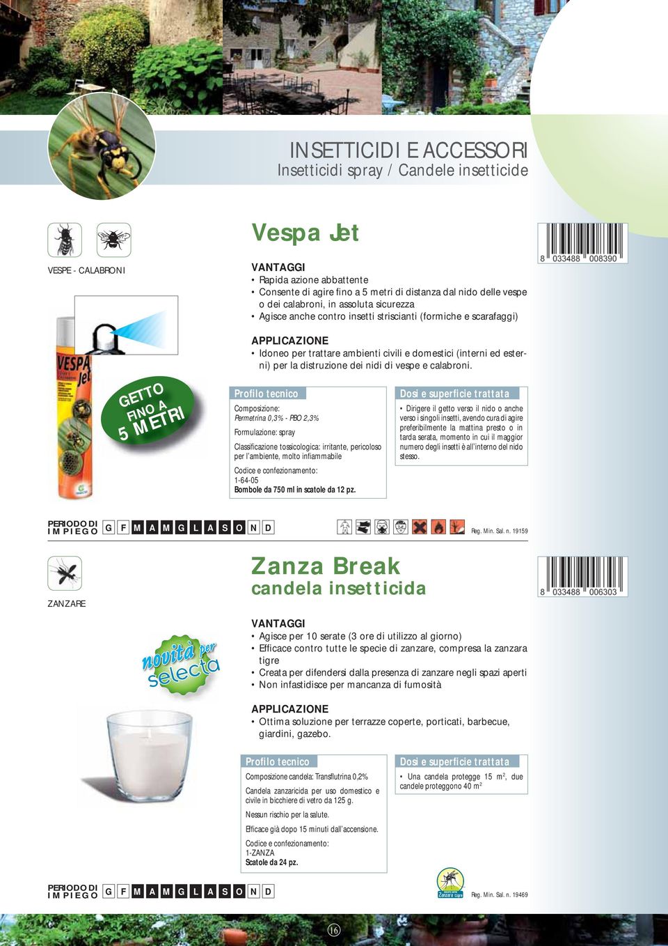 calabroni. GETTO FINO A 5 METRI Composizione: Permetrina 0,3% - PBO 2,3% Formulazione: spray irritante, pericoloso per l ambiente, molto infiammabile 1-64-05 Bombole da 750 ml in scatole da 12 pz.