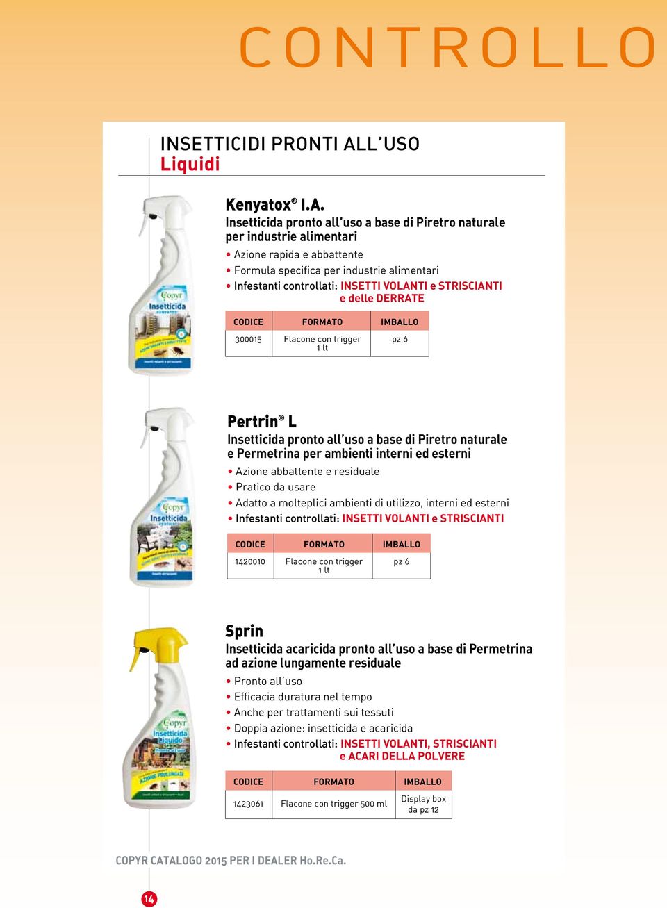 Insetticida pronto all uso a base di Piretro naturale per industrie alimentari Azione rapida e abbattente Formula specifica per industrie alimentari Infestanti controllati: INSETTI VOLANTI e