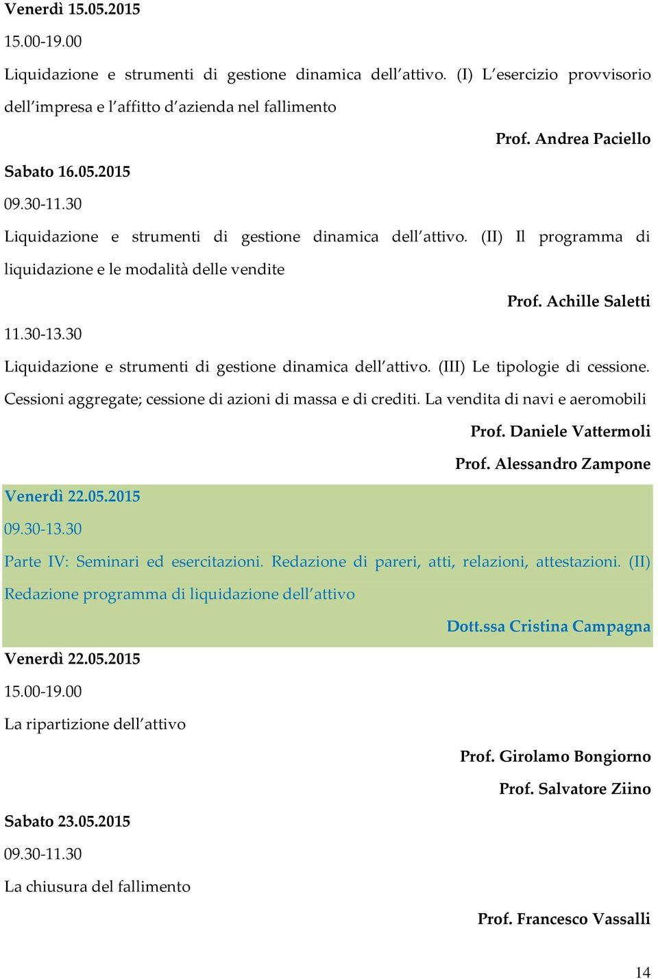 30 Liquidazione e strumenti di gestione dinamica dell attivo. (III) Le tipologie di cessione. Cessioni aggregate; cessione di azioni di massa e di crediti. La vendita di navi e aeromobili Prof.