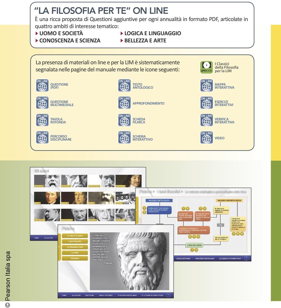 segnalata nelle pagine del manuale mediante le icone seguenti: I Classici della Filosofia per la LIM QUESTIONE TESTO (PDF) ANTOLOGICO MAPPA INTERATTIVA