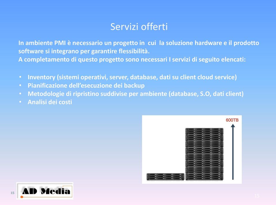 A completamento di questo progetto sono necessari I servizi di seguito elencati: Inventory (sistemi operativi,