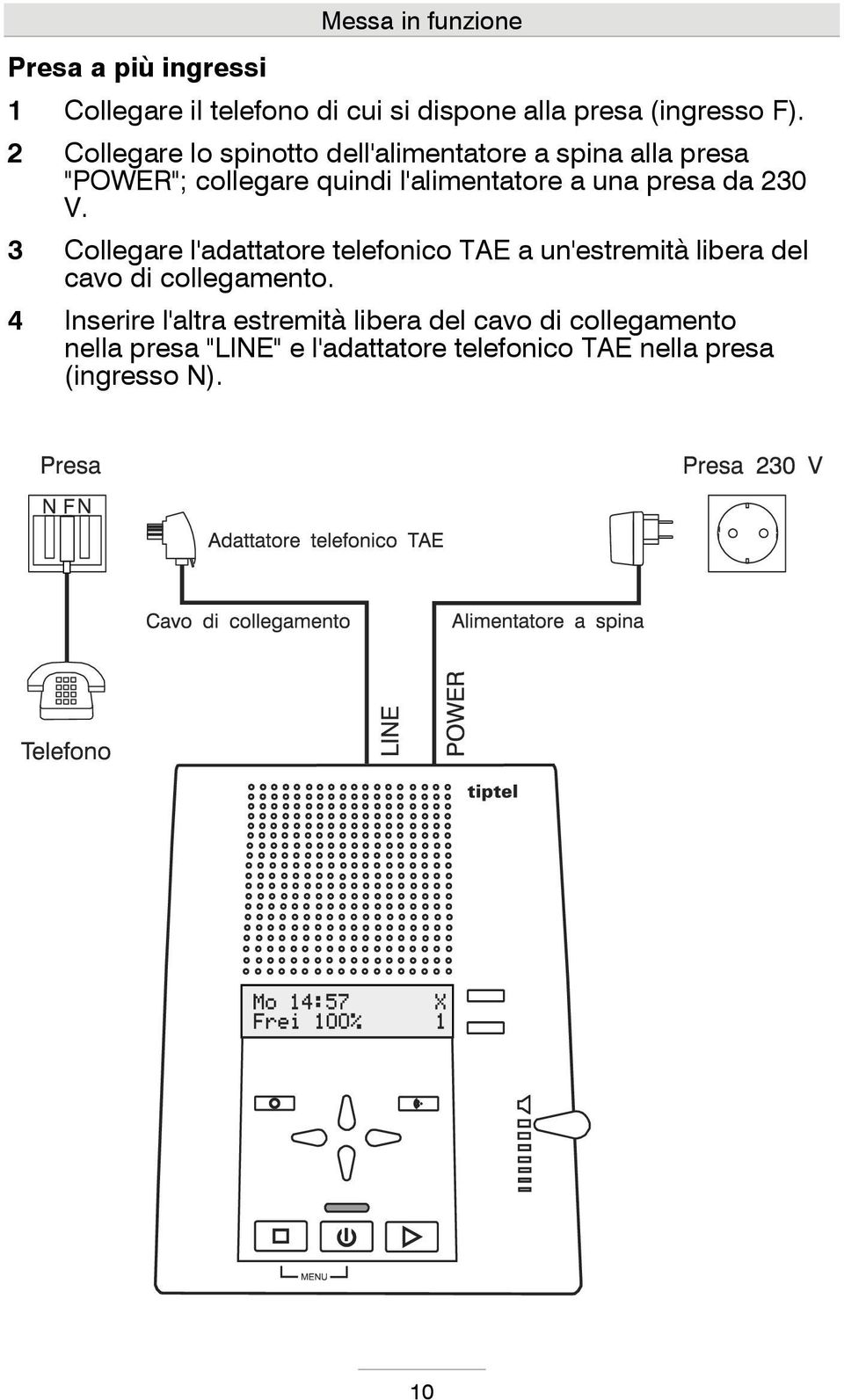 da 230 V. 3 Collegare l'adattatore telefonico TAE a un'estremità libera del cavo di collegamento.