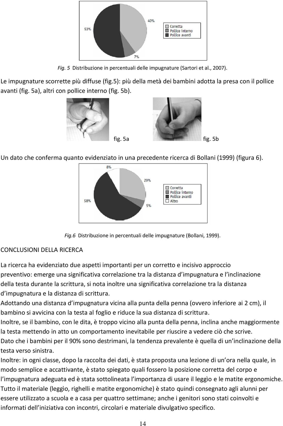 6 Distribuzione in percentuali delle impugnature (Bollani, 1999).