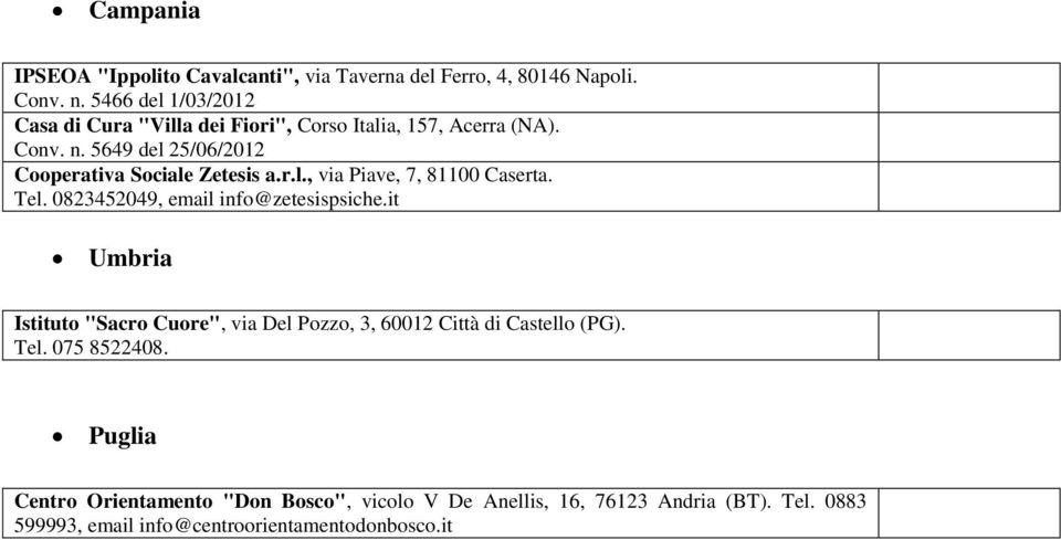 5649 del 25/06/2012 Cooperativa Sociale Zetesis a.r.l., via Piave, 7, 81100 Caserta. Tel. 0823452049, email info@zetesispsiche.