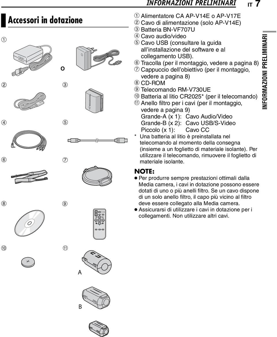 f Tracolla (per il montaggio, vedere a pagina 8) g Cappuccio dell obiettivo (per il montaggio, vedere a pagina 8) h CD-ROM i Telecomando RM-V730UE j Batteria al litio CR2025* (per il telecomando) k