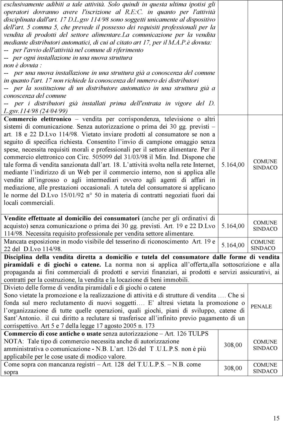 la comunicazione per la vendita mediante distributori automatici, di cui al citato art 17, per il M.A.P.