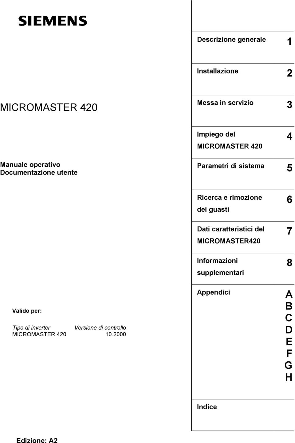 rimozione dei guasti Dati caratteristici del MICROMASTER4 Informazioni supplementari 6 7 8