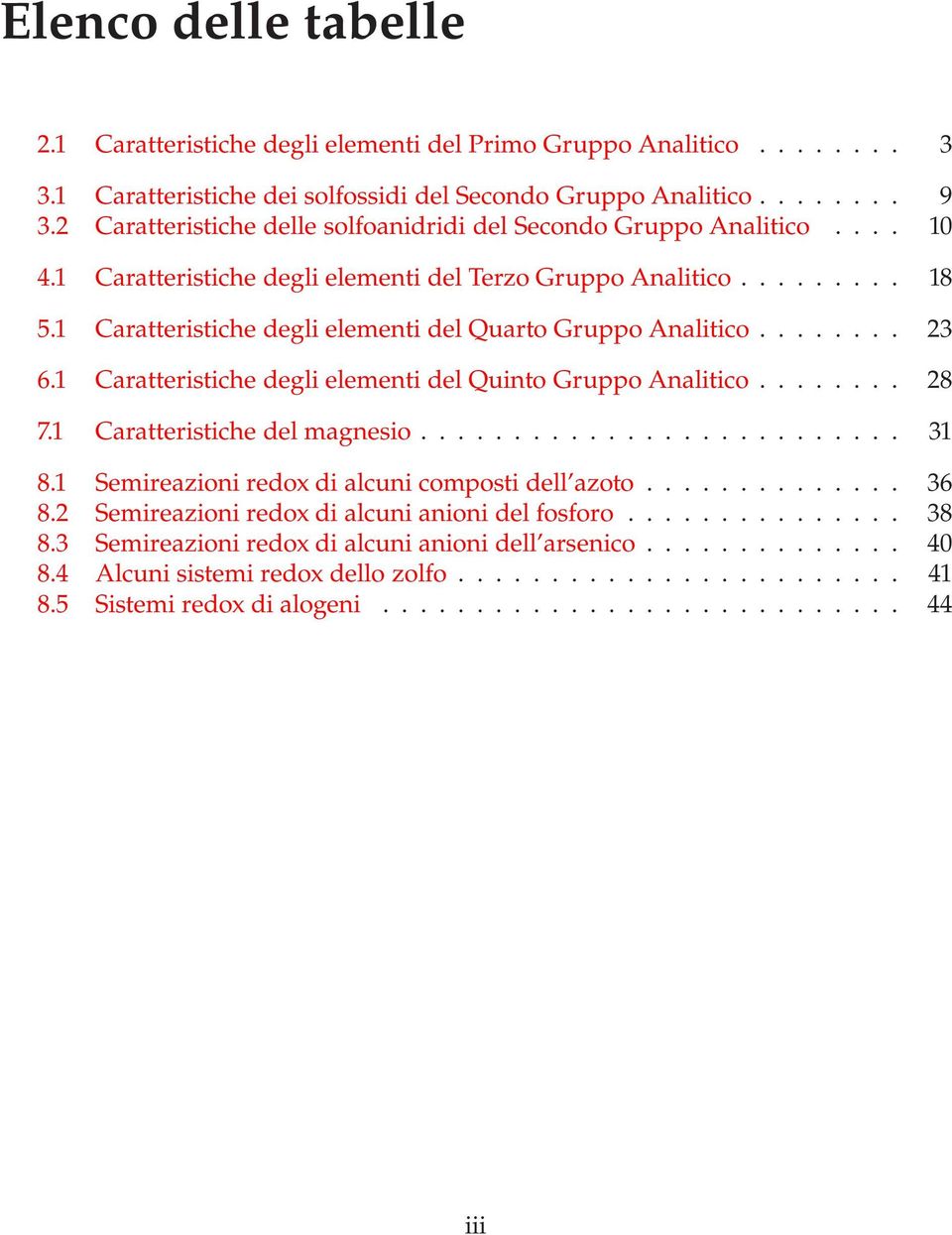 1 Caratteristiche degli elementi del Quarto Gruppo Analitico... 23 6.1 Caratteristiche degli elementi del Quinto Gruppo Analitico... 28 7.1 Caratteristiche del magnesio... 31 8.