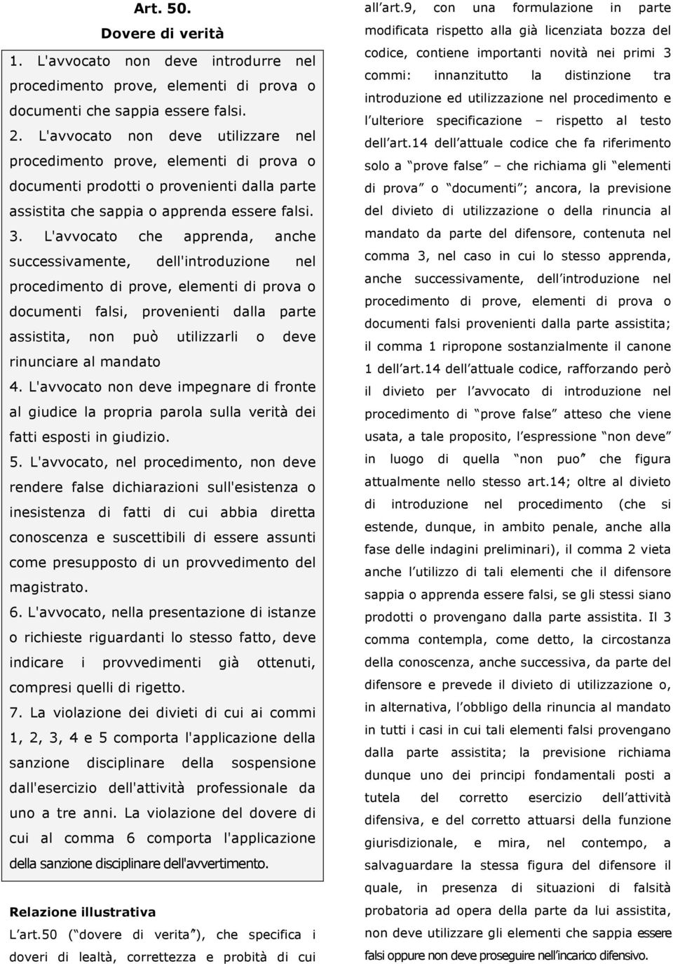 L'avvocato che apprenda, anche successivamente, dell'introduzione nel procedimento di prove, elementi di prova o documenti falsi, provenienti dalla parte assistita, non può utilizzarli o deve