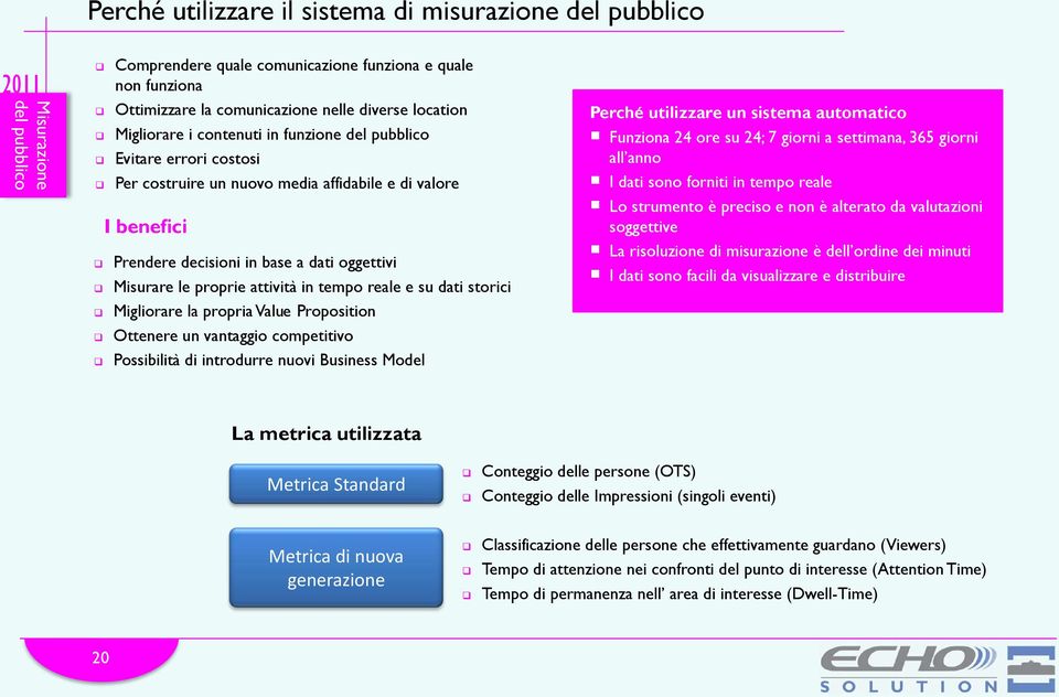 attività in tempo reale e su dati storici Migliorare la propria Value Proposition Ottenere un vantaggio competitivo Possibilità di introdurre nuovi Business Model Perché utilizzare un sistema