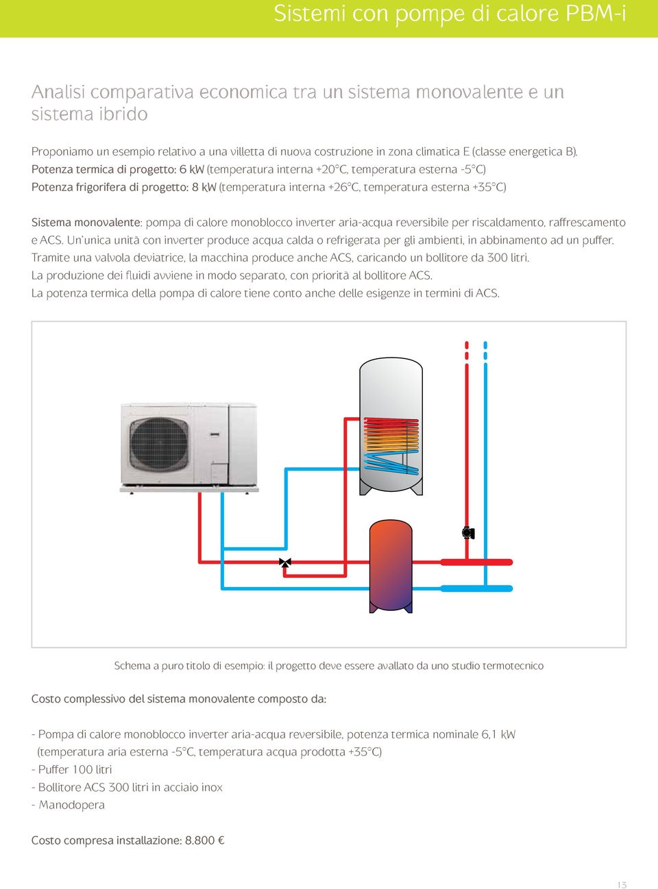 Potenza termica di progetto: 6 kw (temperatura interna + C, temperatura esterna -5 C) Potenza frigorifera di progetto: 8 kw (temperatura interna +6 C, temperatura esterna +35 C) Sistema monovalente: