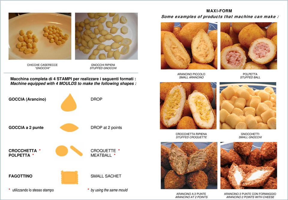 (Arancino) DROP GOCCIA a 2 punte DROP at 2 points CROCCHETTA RIPIENA STUFFED CROQUETTE GNOCCHETTI SMALL GNOCCHI CROCCHETTA * CROQUETTE * POLPETTA * MEATBALL *