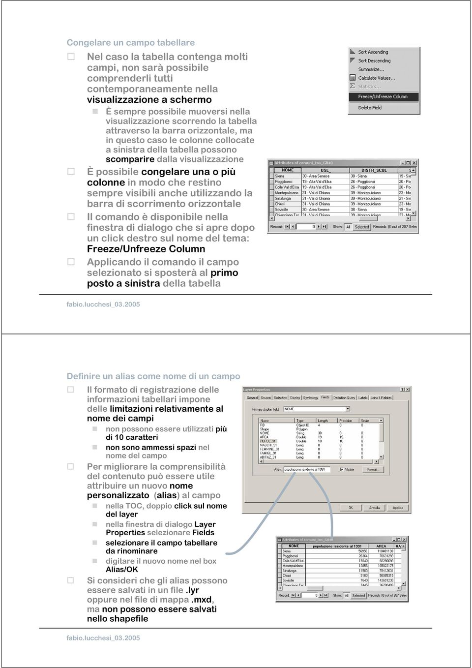 una o più colonne in modo che restino sempre visibili anche utilizzando la barra di scorrimento orizzontale Il comando è disponibile nella finestra di dialogo che si apre dopo un click destro sul