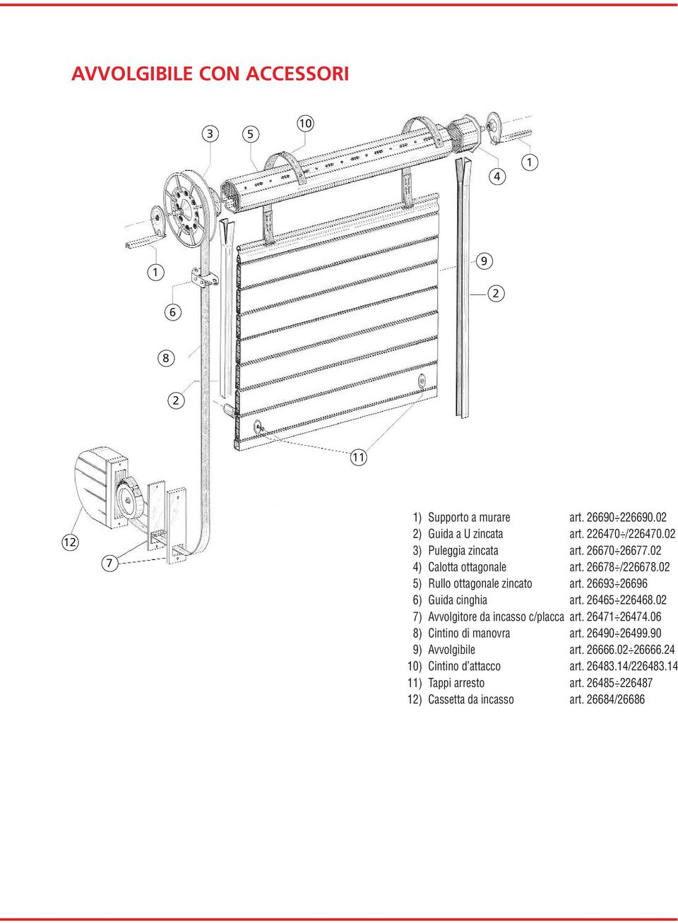 6693 6696 6) Guida cinghia art. 646 6468.0 7) Avvolgitore da incasso c/placca art. 647 6474.06 8) Cintino di manovra art.