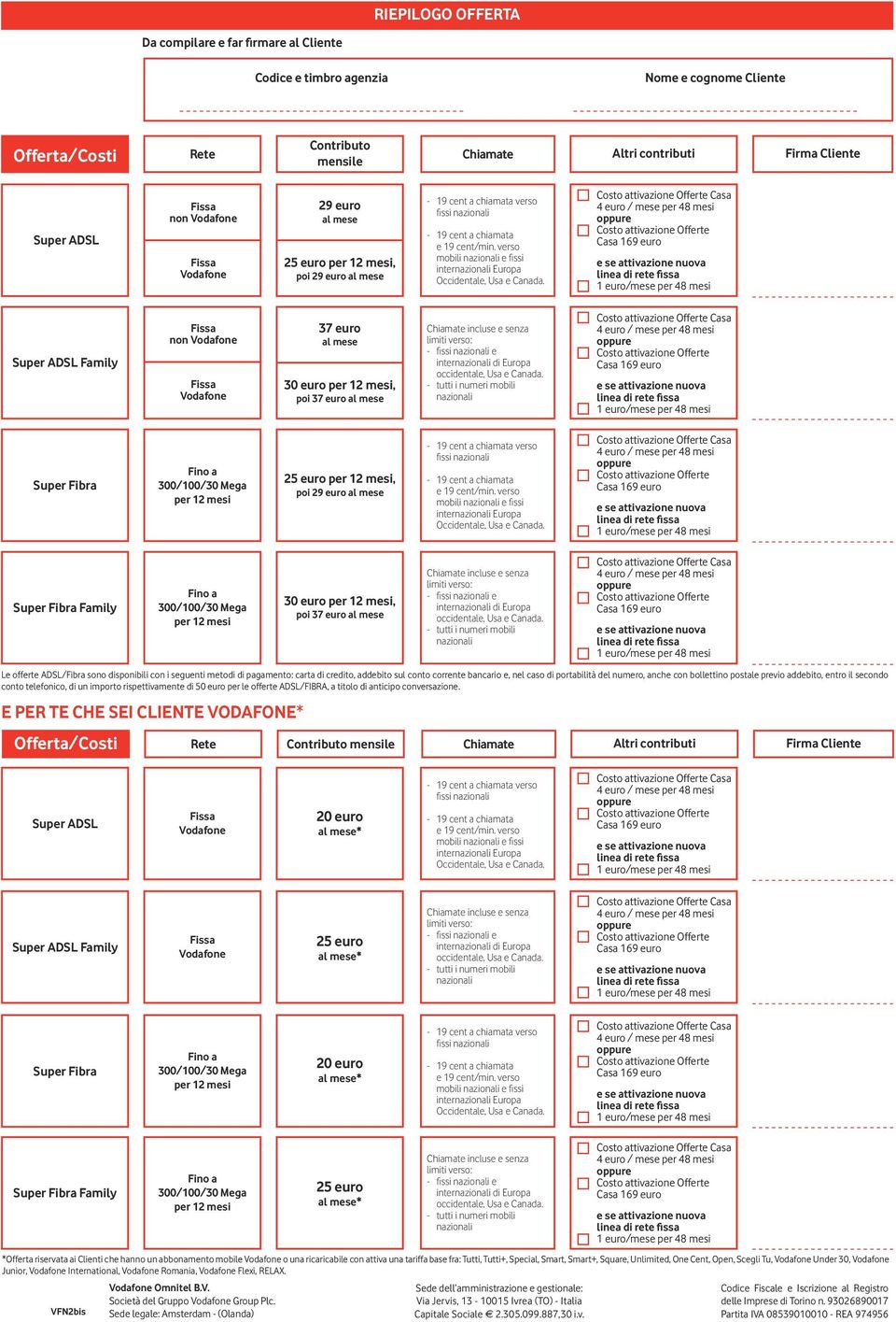 verso Family 30010030 Mega 30 euro, - e Le offerte ADSLFibra sono disponibili con i seguenti metodi di pagamento: carta di credito, addebito sul conto corrente bancario e, nel caso di portabilità del