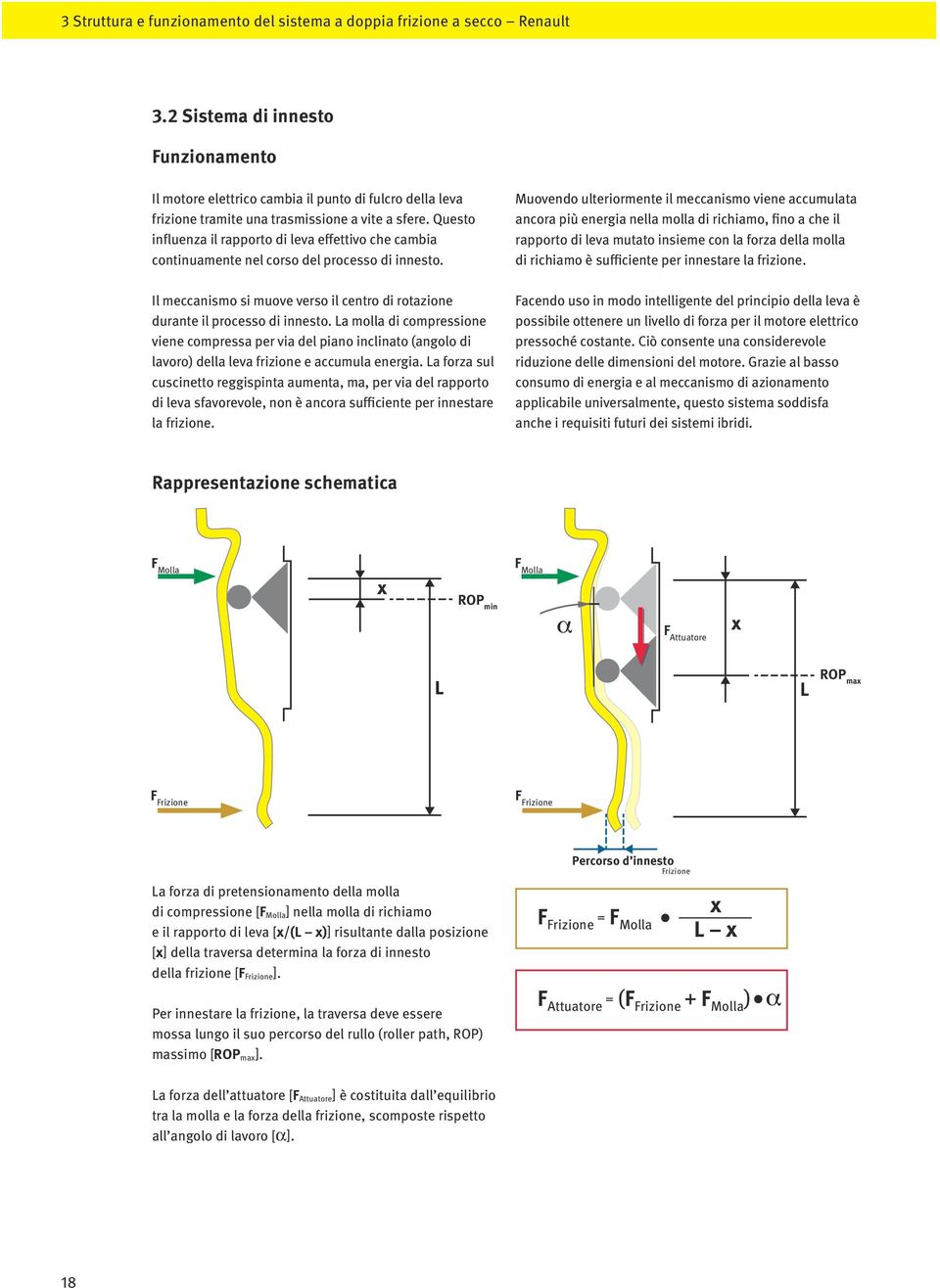 Questo influenza il rapporto di leva effettivo che cambia continuamente nel corso del processo di innesto. Il meccanismo si muove verso il centro di rotazione durante il processo di innesto.