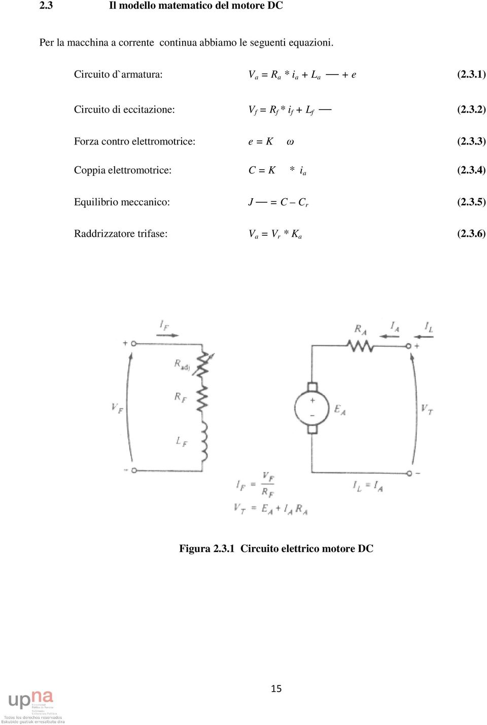 3.3) Coppia elettromotrice: C = K * i a (2.3.4) Equilibrio meccanico: J = C C r (2.3.5) Raddrizzatore trifase: V a = V r * K a (2.