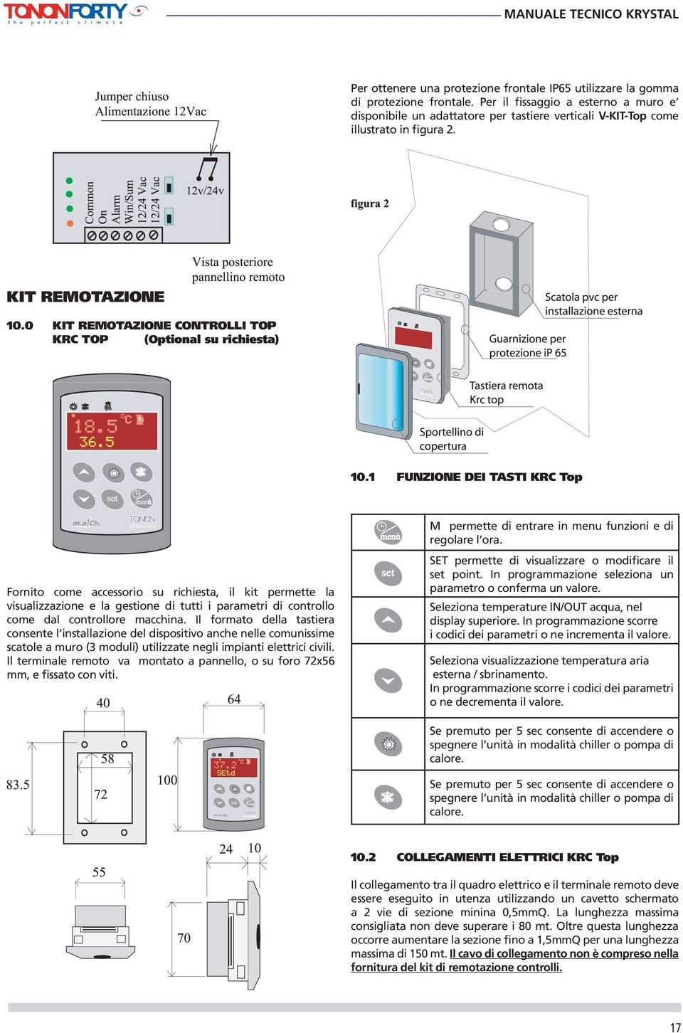 0 KIT REMOTAZIONE CONTROLLI TOP KRC TOP (Optional su richiesta) 10.