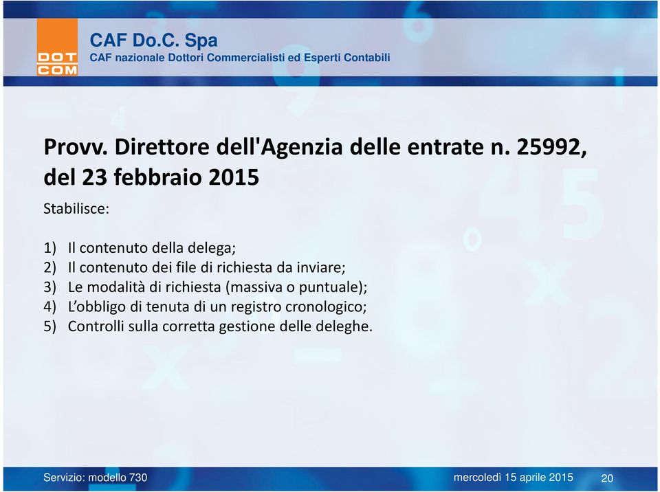 delega; Il contenuto dei file di richiesta da inviare; Le modalità di richiesta