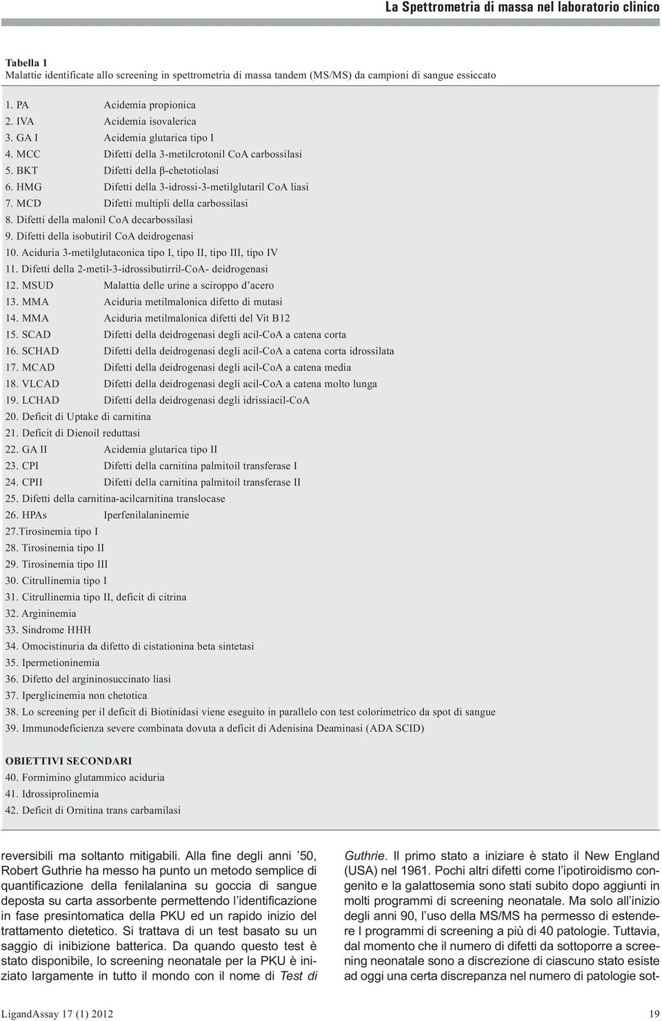 MCD Difetti multipli della carbossilasi 8. Difetti della malonil CoA decarbossilasi 9. Difetti della isobutiril CoA deidrogenasi 10. Aciduria 3-metilglutaconica tipo I, tipo II, tipo III, tipo IV 11.