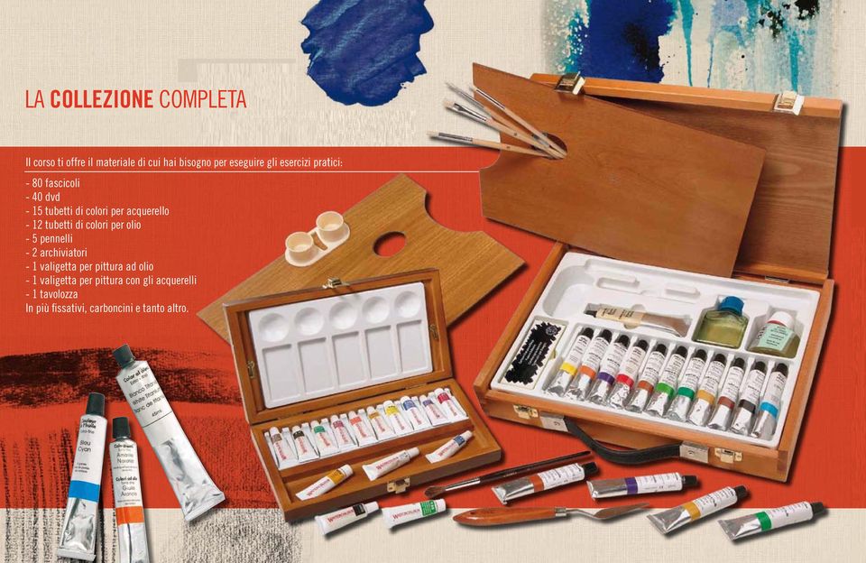 tubetti di colori per olio - 5 pennelli - 2 archiviatori - valigetta per pittura ad olio
