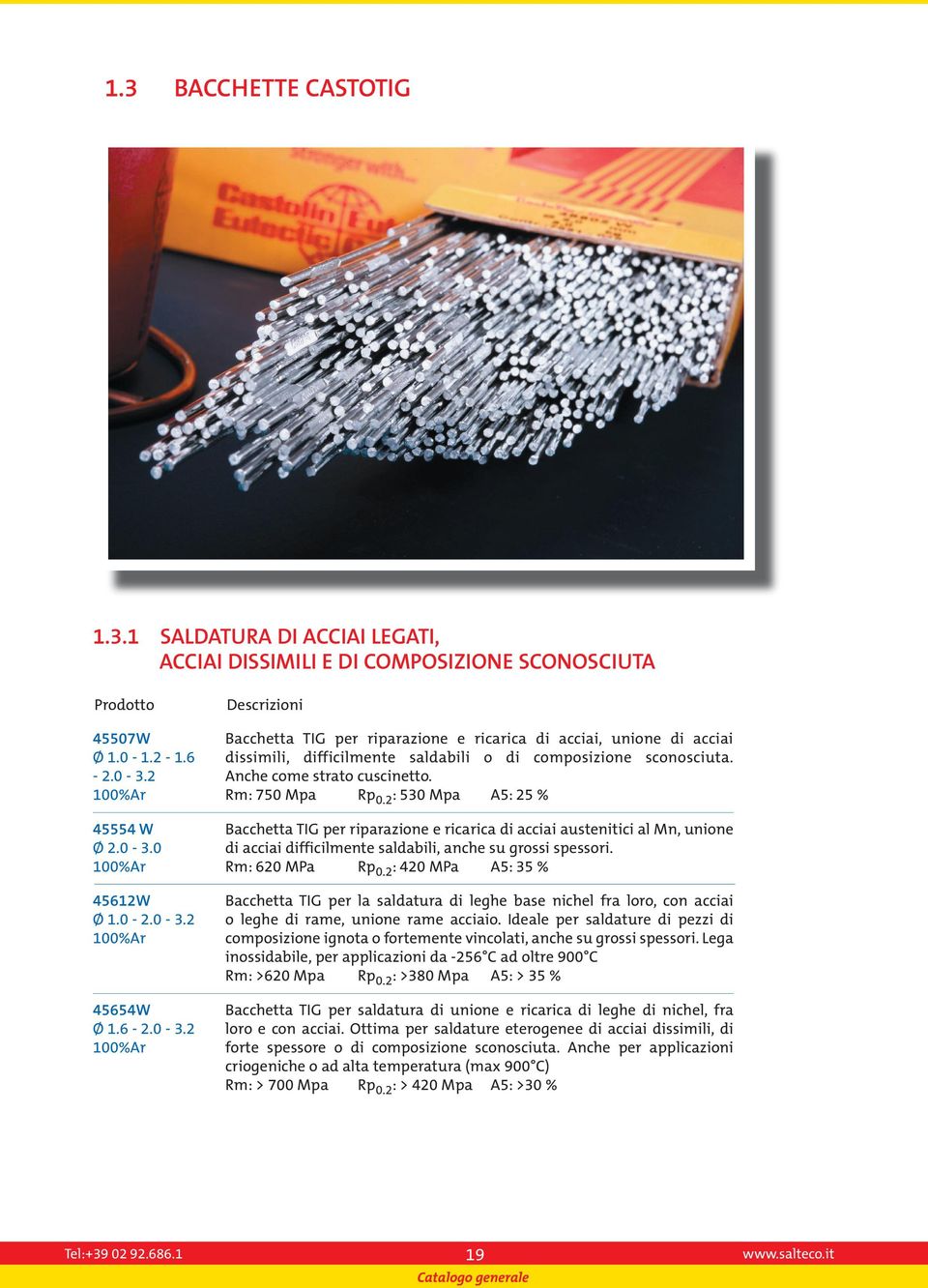 2: 530 Mpa A5: 25 % 45554 W Bacchetta TIG per riparazione e ricarica di acciai austenitici al Mn, unione di acciai difficilmente saldabili, anche su grossi spessori. A5: 35 % Rm: 620 MPa Rp0.