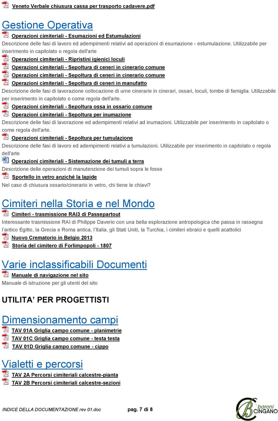 Utilizzabile per inserimento in capitolato o regola dell'arte Operazioni cimiteriali - Ripristini igienici loculi Operazioni cimiteriali - Sepoltura di ceneri in cinerario comune Operazioni