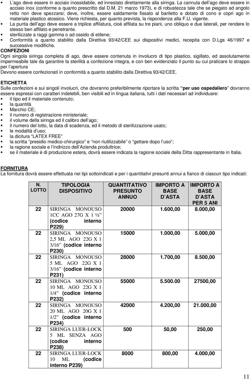 atossico. Viene richiesta, per quanto prevista, la rispondenza alla F.U. vigente.