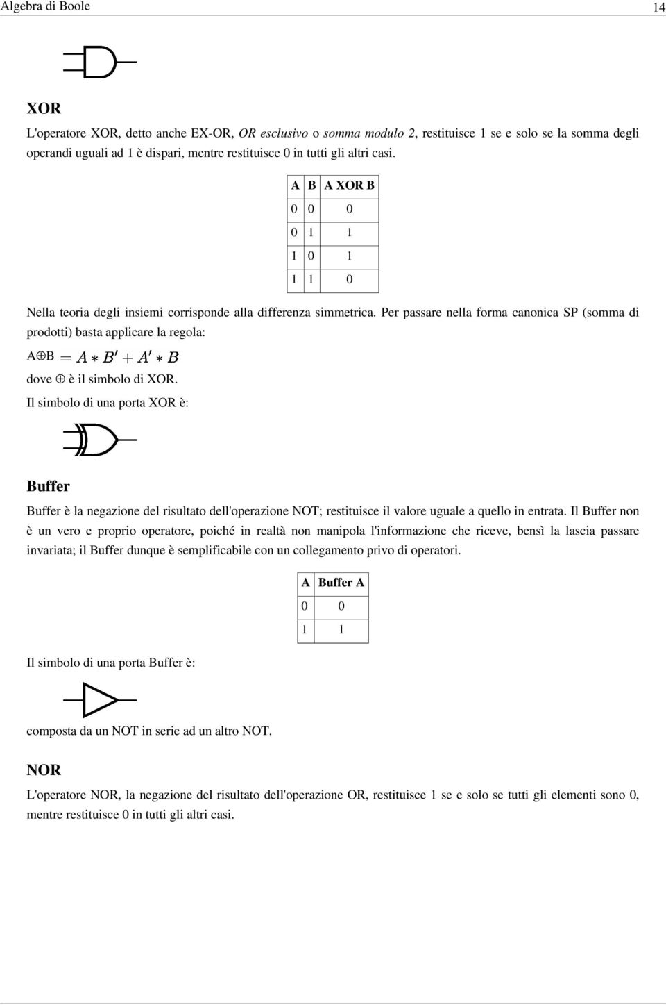 Per passare nella forma canonica SP (somma di prodotti) basta applicare la regola: A B dove è il simbolo di XOR.