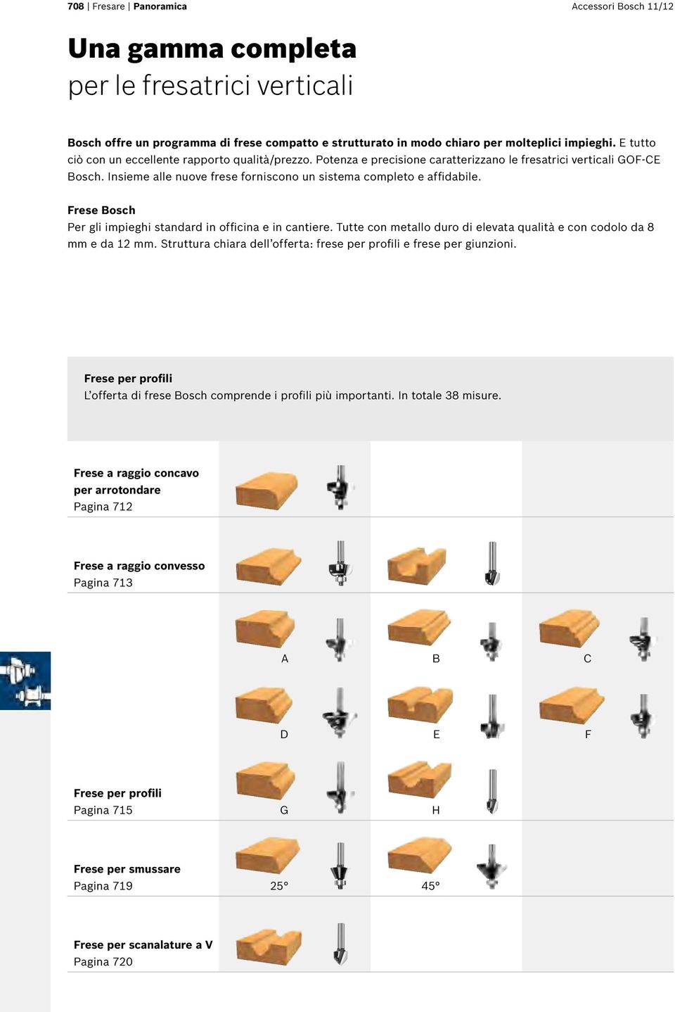 Frese Bosch Per gli impieghi standard in officina e in cantiere. Tutte con metallo duro di elevata qualità e con codolo da 8 mm e da 12 mm.