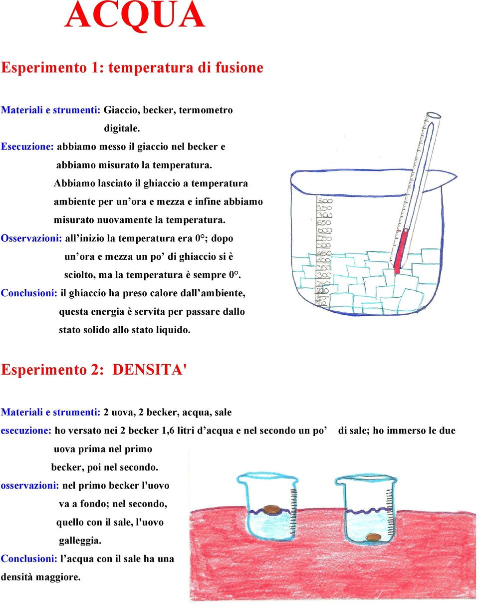 Osservazioni: all inizio la temperatura era 0 ; dopo un ora e mezza un po di ghiaccio si è sciolto, ma la temperatura è sempre 0.