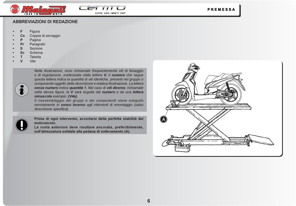 Il numero che segue questa lettera indica la quantità di viti identiche, presenti nel gruppo o componente oggetto della descrizione e relativa illustrazione. La lettera senza numero indica quantità 1.