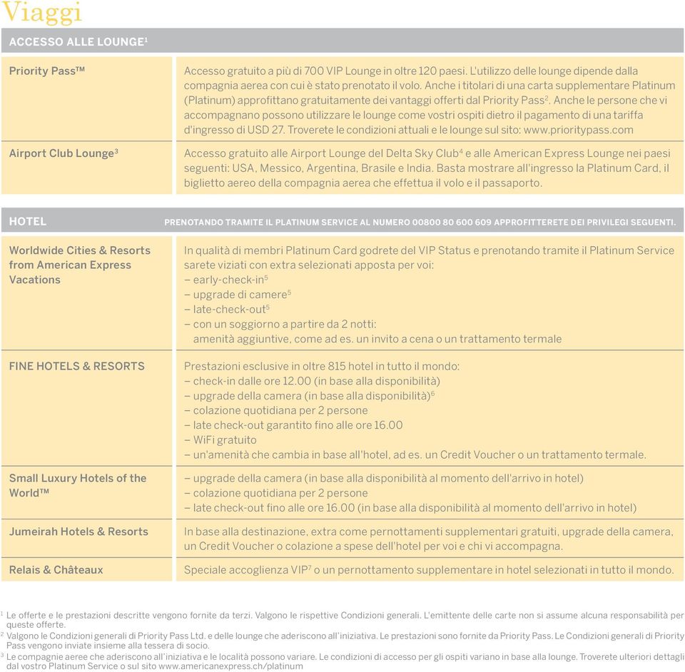 Anche i titolari di una carta supplementare Platinum (Platinum) approfittano gratuitamente dei vantaggi offerti dal Priority Pass 2.