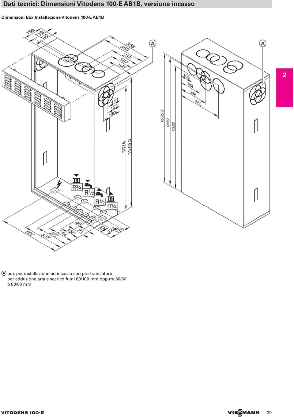 installazione ad incasso con pre-tranciature per adduzione aria e