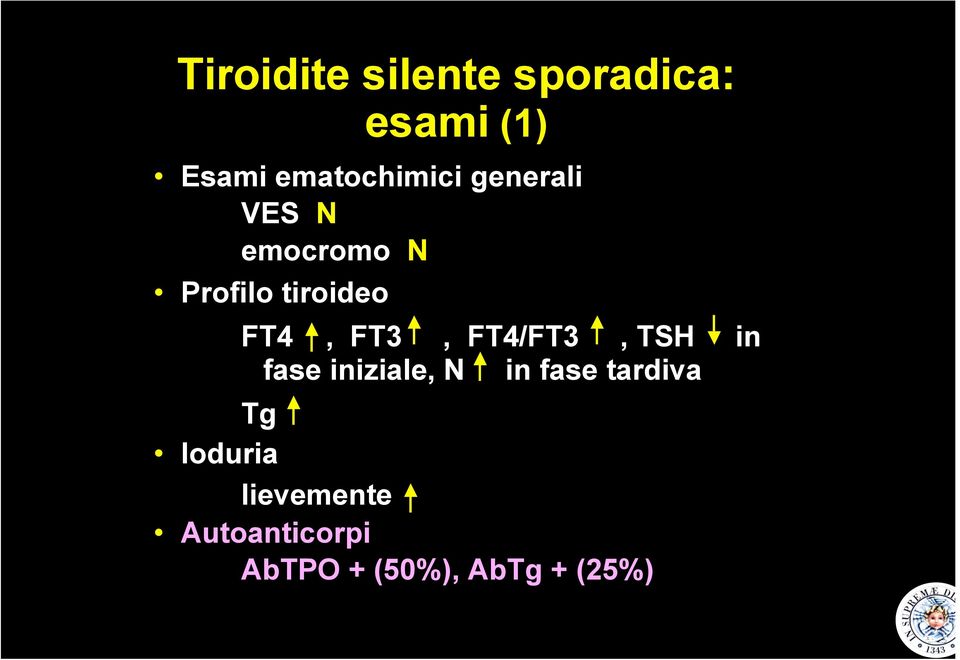 FT4, FT3, FT4/FT3, TSH in fase iniziale, N in fase