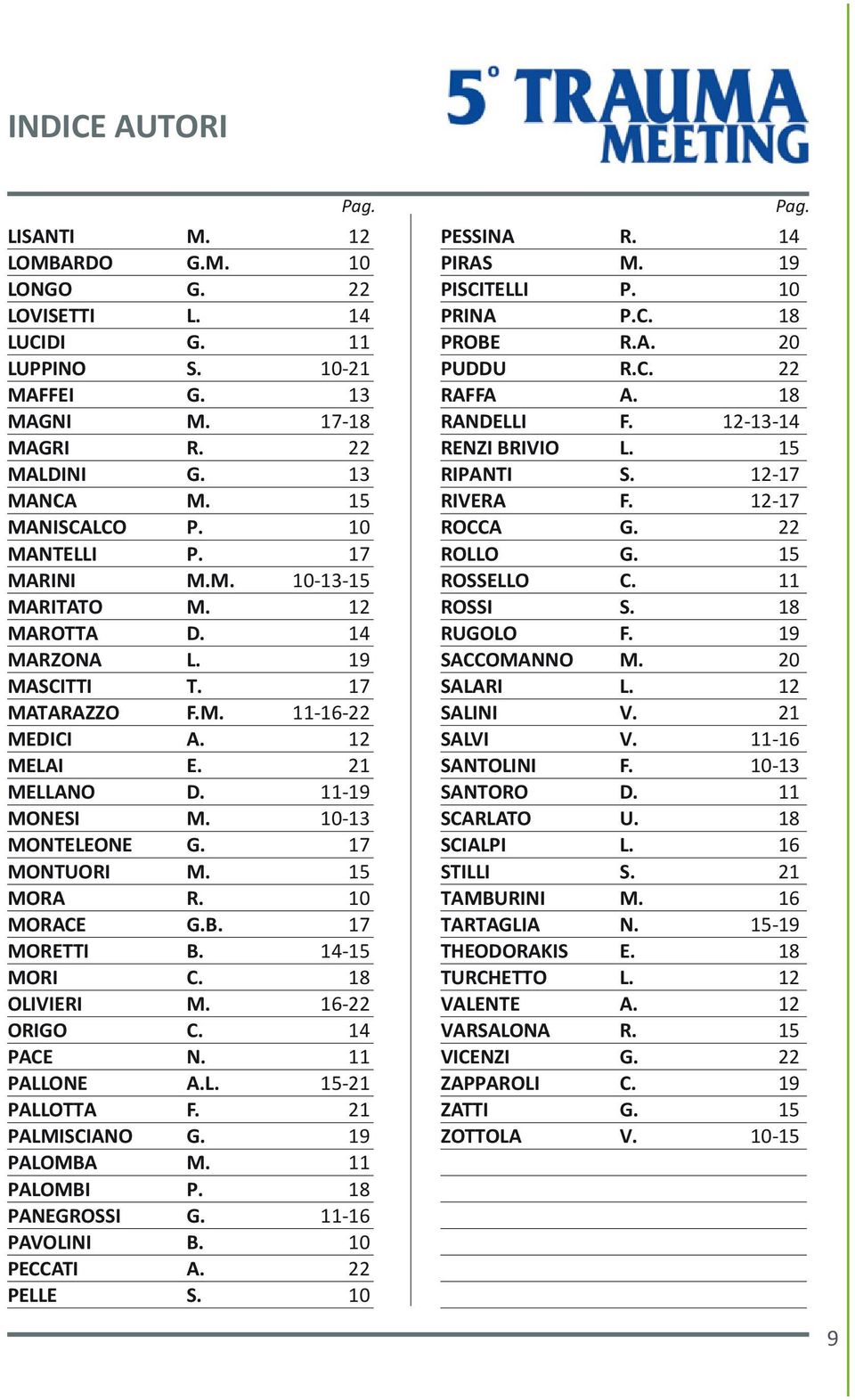 PALMISCIANO G. PALOMBA M. PALOMBI P. PANEGROSSI G. PAVOLINI B. PECCATI A. PELLE S. Pag.