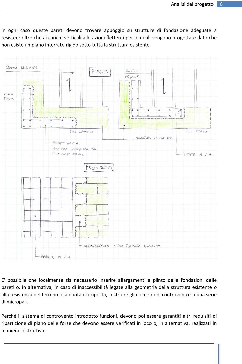 E' possibile che localmente sia necessario inserire allargamenti a plinto delle fondazioni delle pareti o, in alternativa, in caso di inaccessibilità legate alla geometria della struttura esistente o