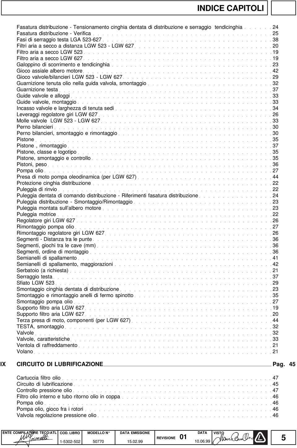 627 Guarnizione tenuta olio nella guida valvola, smontaggio Guarnizione testa Guide valvole e alloggi Guide valvole, montaggio Incasso valvole e larghezza di tenuta sedi Leveraggi regolatore giri LGW