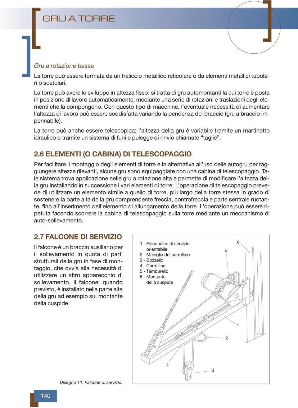 elementi che la compongono. Con questo tipo di macchine, l eventuale necessità di aumentare l altezza di lavoro può essere soddisfatta variando la pendenza del braccio (gru a braccio impennabile).