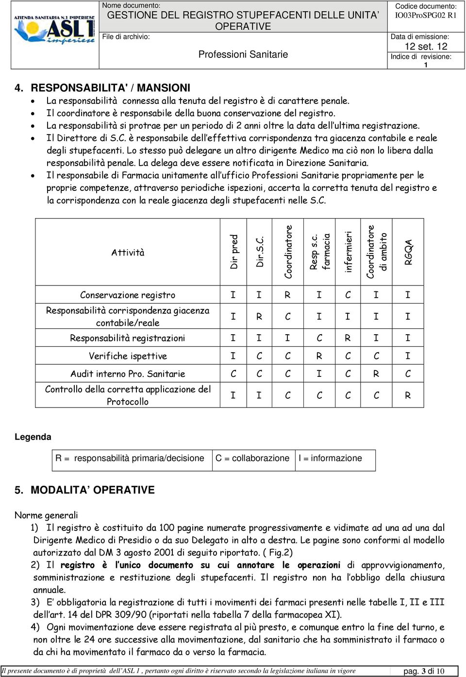 è responsabile dell effettiva corrispondenza tra giacenza contabile e reale degli stupefacenti. Lo stesso può delegare un altro dirigente Medico ma ciò non lo libera dalla responsabilità penale.