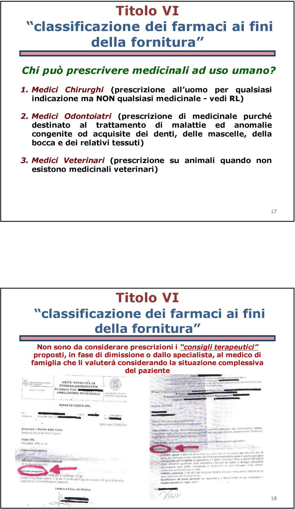 Medici Odontoiatri (prescrizione di medicinale purché destinato al trattamento di malattie ed anomalie congenite od acquisite dei denti, delle mascelle, della bocca e dei relativi tessuti) 3.